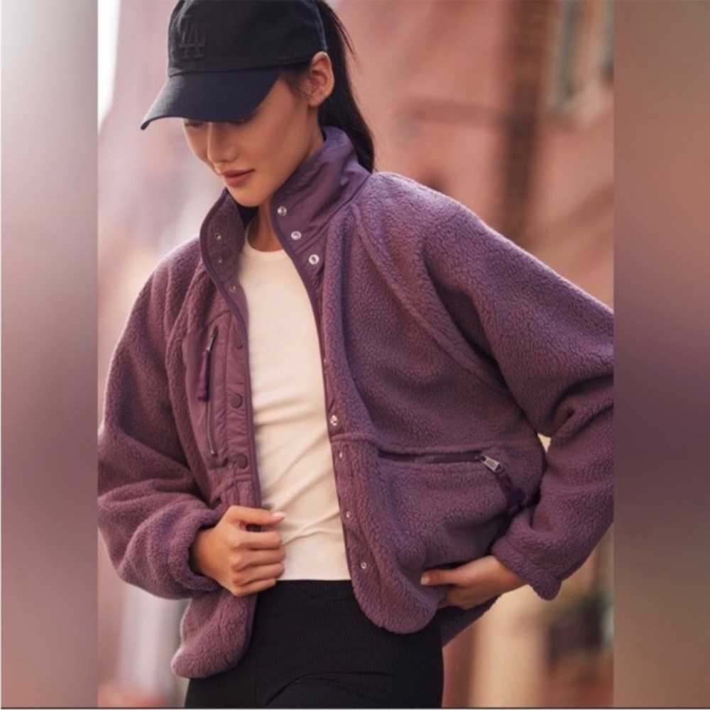 Free People Hit the Slopes Fleece Jacket Black berry XS